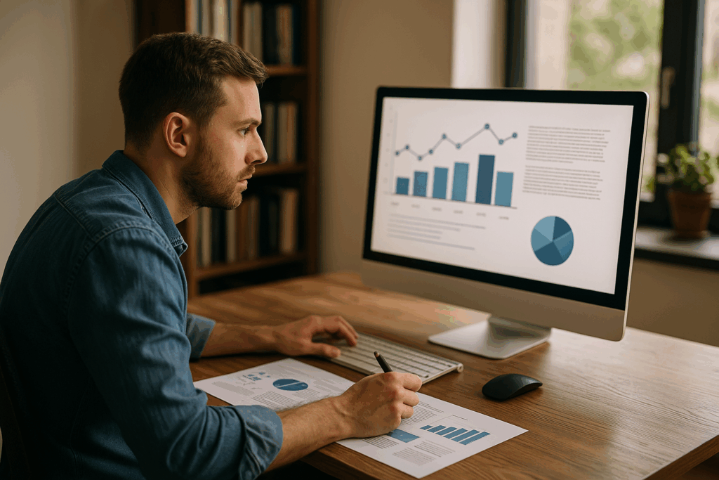 Eine person am Computer die SEO Daten analysiert